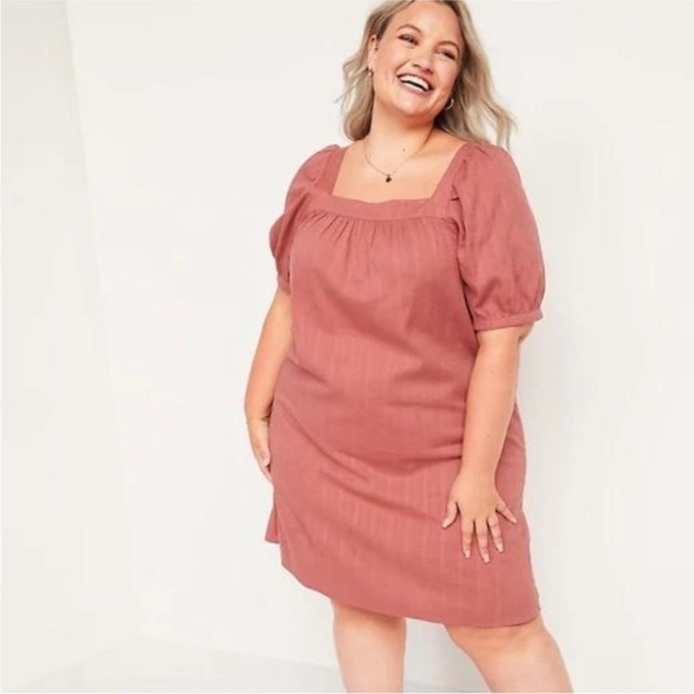 Women’s Old Navy Dusty Rose Red Puff Sleeve Mini Swing Boho Dress. Size XL